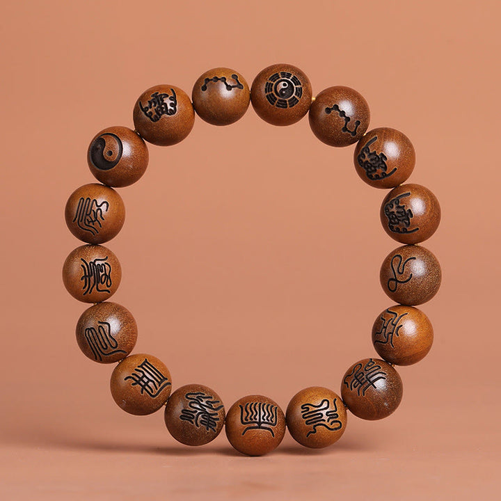 Armband mit eingraviertem Glückssymbol und Buddha-Steinen aus Jujube-Holz mit Yin-Yang-Baguas und taoistischem Tabu-Symbol