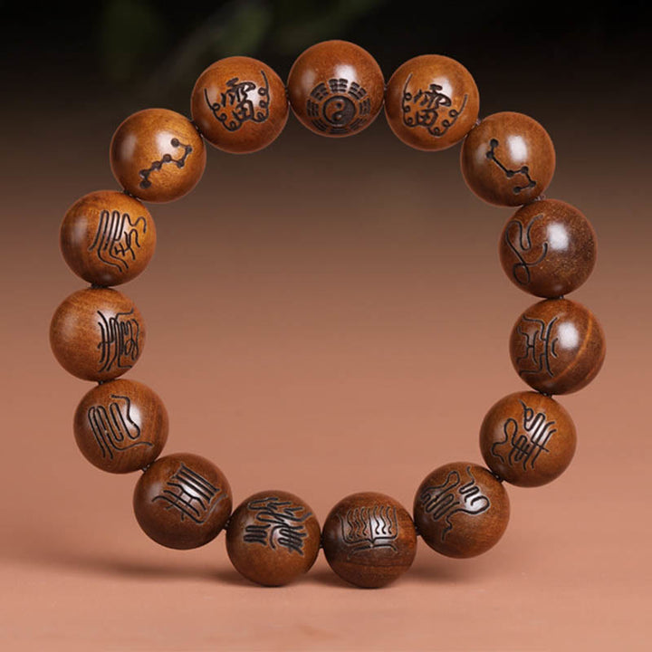 Armband mit eingraviertem Glückssymbol und Buddha-Steinen aus Jujube-Holz mit Yin-Yang-Baguas und taoistischem Tabu-Symbol