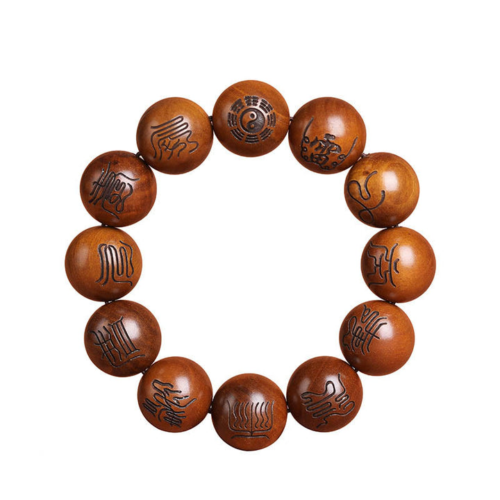 Armband mit eingraviertem Glückssymbol und Buddha-Steinen aus Jujube-Holz mit Yin-Yang-Baguas und taoistischem Tabu-Symbol