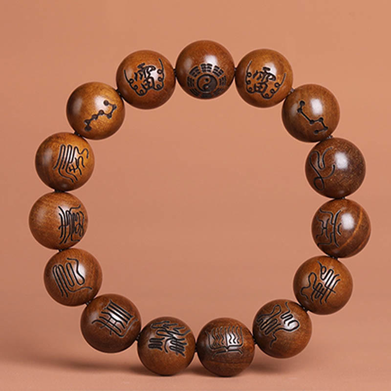 Armband mit eingraviertem Glückssymbol und Buddha-Steinen aus Jujube-Holz mit Yin-Yang-Baguas und taoistischem Tabu-Symbol