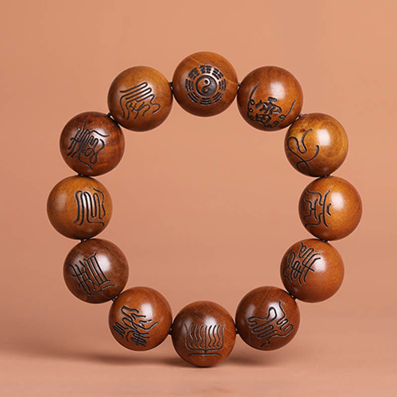 Armband mit eingraviertem Glückssymbol und Buddha-Steinen aus Jujube-Holz mit Yin-Yang-Baguas und taoistischem Tabu-Symbol