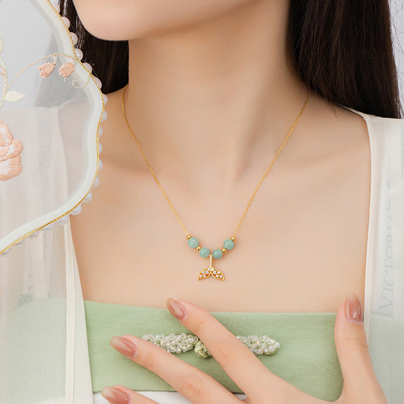 Buddha Stones 925 Sterling Silber Hetian Jade Perle Fischschwanz Glück Halskette Anhänger - image 12