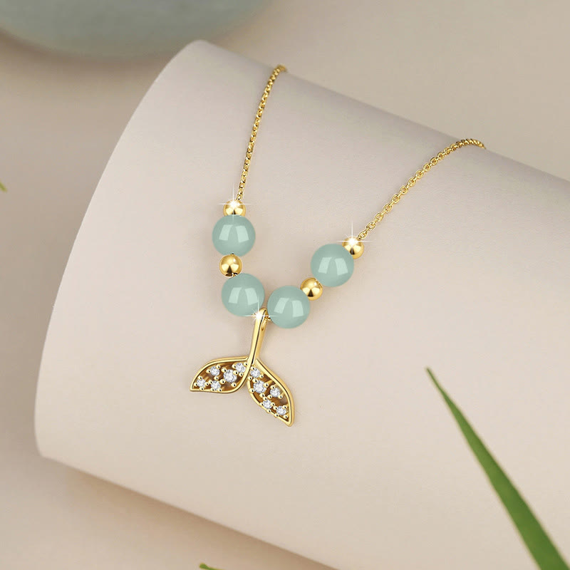 Buddha Stones 925 Sterling Silber Hetian Jade Perle Fischschwanz Glück Halskette Anhänger - image 1