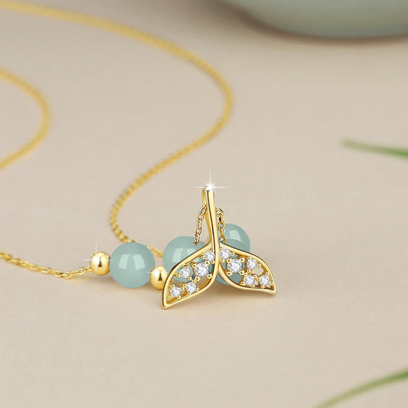 Buddha Stones 925 Sterling Silber Hetian Jade Perle Fischschwanz Glück Halskette Anhänger - image 2