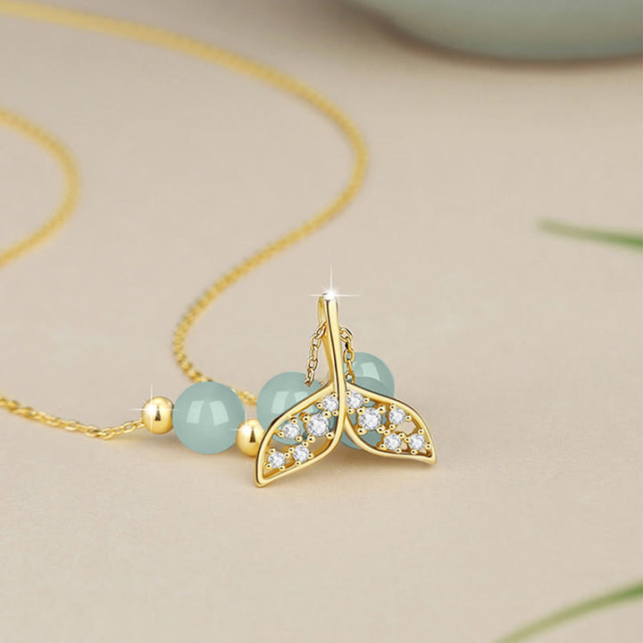 Buddha Stones 925 Sterling Silber Hetian Jade Perle Fischschwanz Glück Halskette Anhänger - image 2