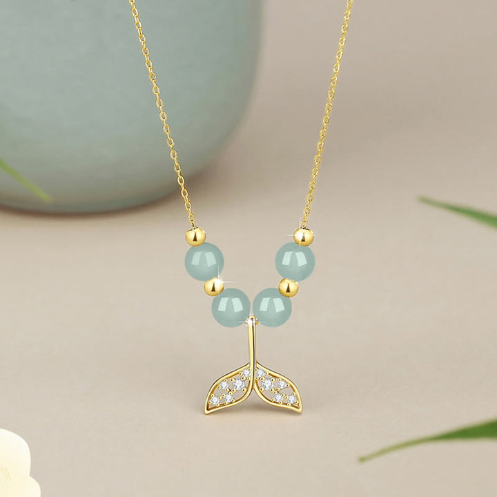 Buddha Stones 925 Sterling Silber Hetian Jade Perle Fischschwanz Glück Halskette Anhänger - Hetian-Jade - image 0