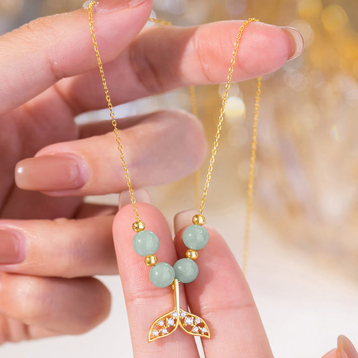 Buddha Stones 925 Sterling Silber Hetian Jade Perle Fischschwanz Glück Halskette Anhänger - image 7