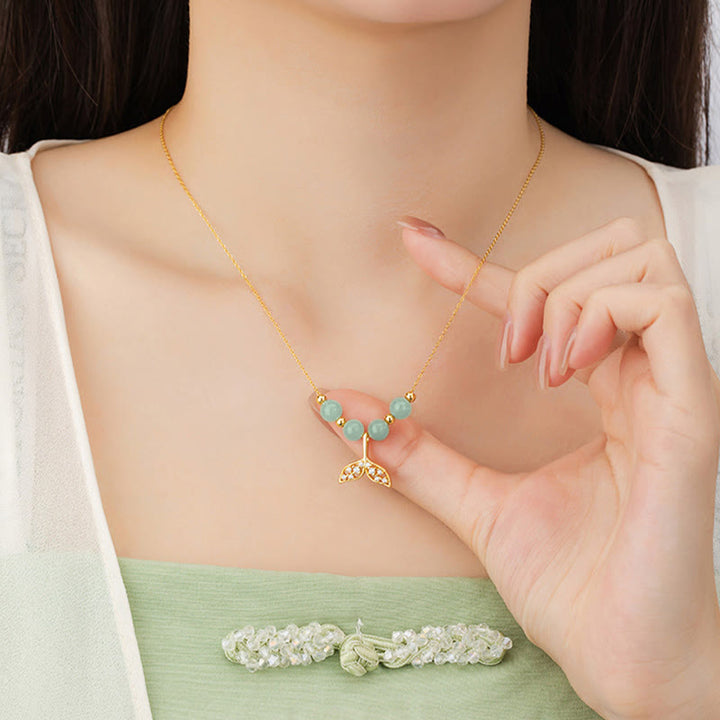 Buddha Stones 925 Sterling Silber Hetian Jade Perle Fischschwanz Glück Halskette Anhänger - image 10