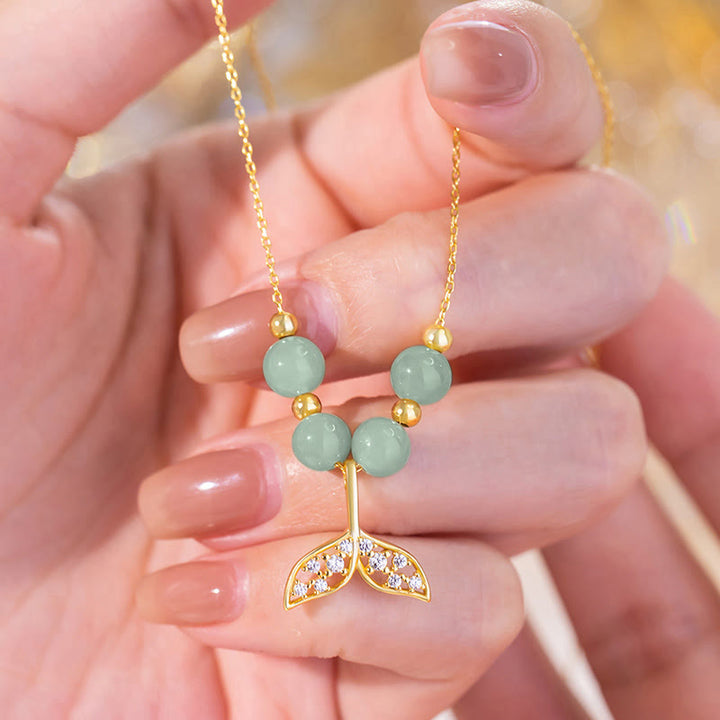 Buddha Stones 925 Sterling Silber Hetian Jade Perle Fischschwanz Glück Halskette Anhänger - image 8