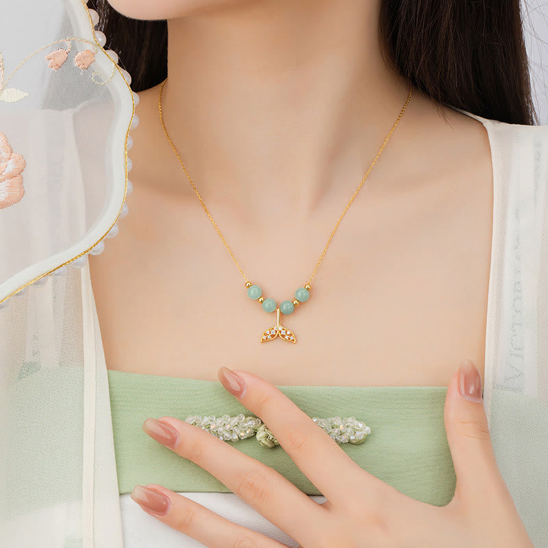 Buddha Stones 925 Sterling Silber Hetian Jade Perle Fischschwanz Glück Halskette Anhänger - image 11