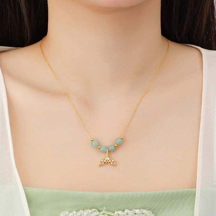 Buddha Stones 925 Sterling Silber Hetian Jade Perle Fischschwanz Glück Halskette Anhänger - image 4