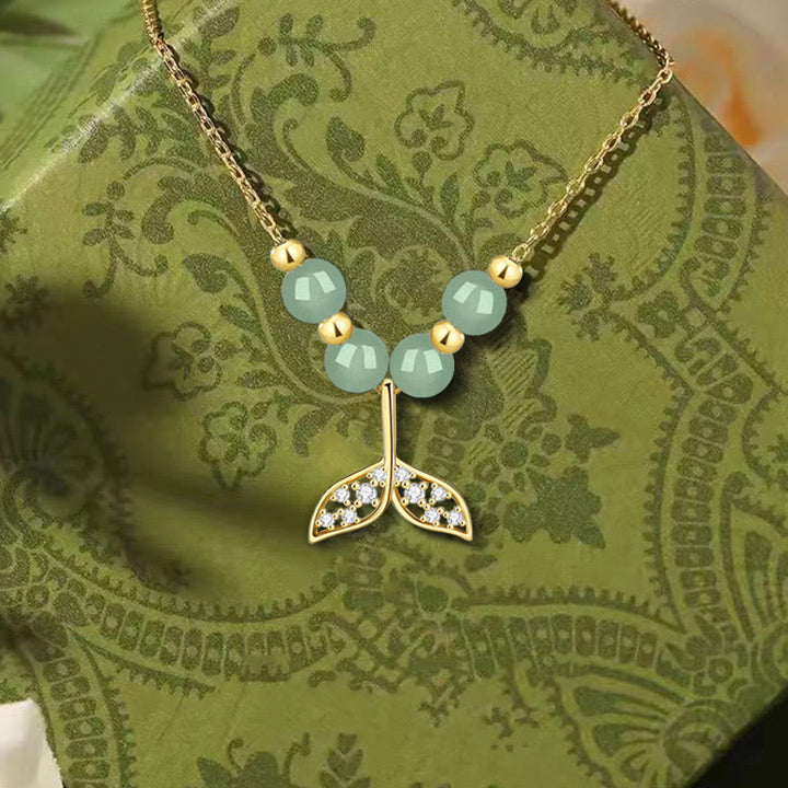 Buddha Stones 925 Sterling Silber Hetian Jade Perle Fischschwanz Glück Halskette Anhänger - image 3