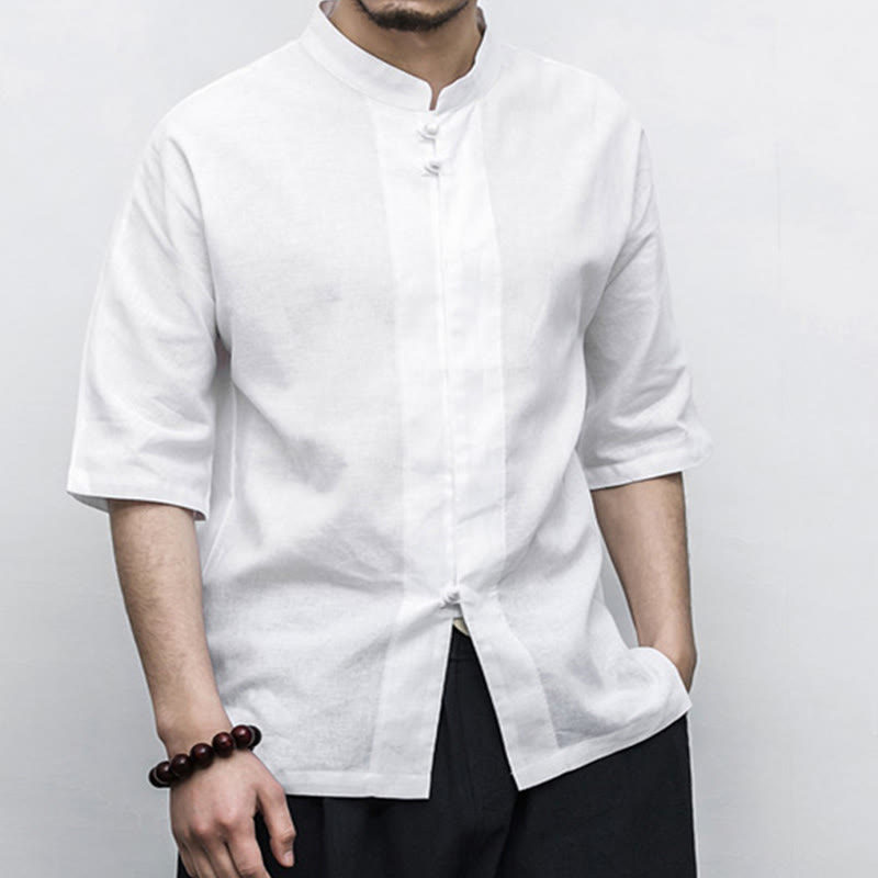 Buddha-Steine, chinesischer Frosch-Knopf, Tang-Anzug, Zen, Halbarm-Hemd, Leinen, Herrenbekleidung - image 8