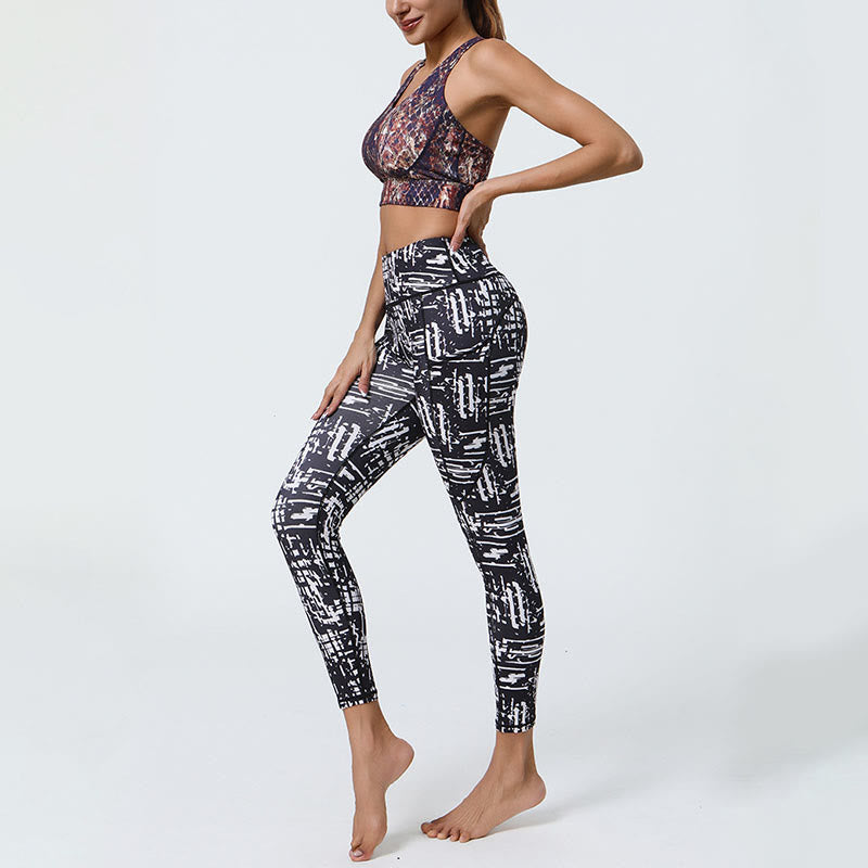 Buddha Stones Rose Lines Tiger Leopard Print Sport Fitness Hohe Taille Leggings Damen Yogahose mit Taschen