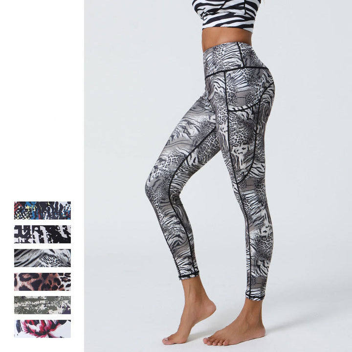 Buddha Stones Rose Lines Tiger Leopard Print Sport Fitness Hohe Taille Leggings Damen Yogahose mit Taschen