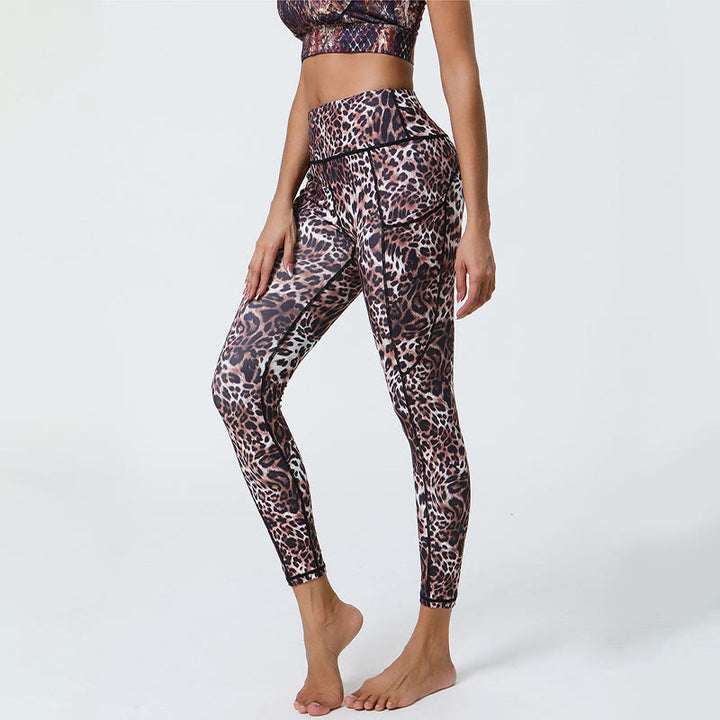 Buddha Stones Rose Lines Tiger Leopard Print Sport Fitness Hohe Taille Leggings Damen Yogahose mit Taschen