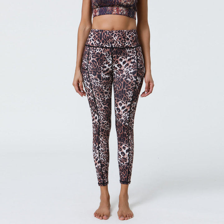 Buddha Stones Rose Lines Tiger Leopard Print Sport Fitness Hohe Taille Leggings Damen Yogahose mit Taschen - Braunes Leopardenmuster - US12, UK/AU16, EU44 (XL) - image 15