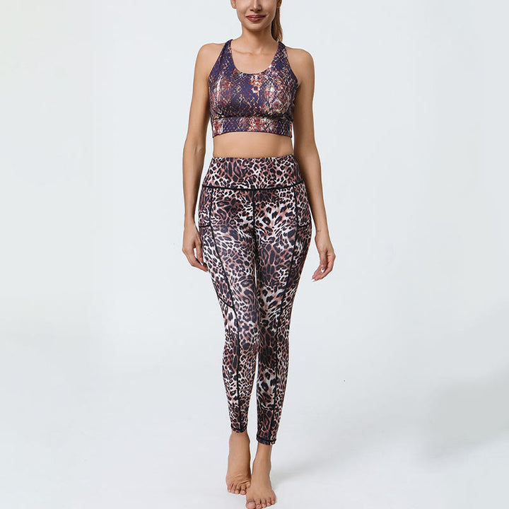 Buddha Stones Rose Lines Tiger Leopard Print Sport Fitness Hohe Taille Leggings Damen Yogahose mit Taschen