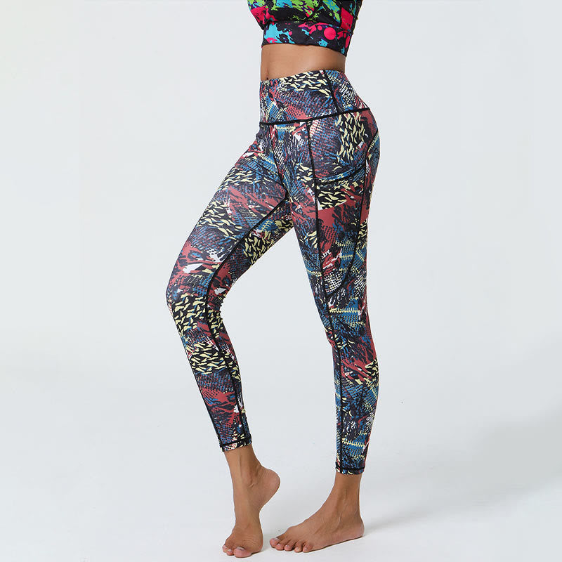 Buddha Stones Rose Lines Tiger Leopard Print Sport Fitness Hohe Taille Leggings Damen Yogahose mit Taschen - image 21