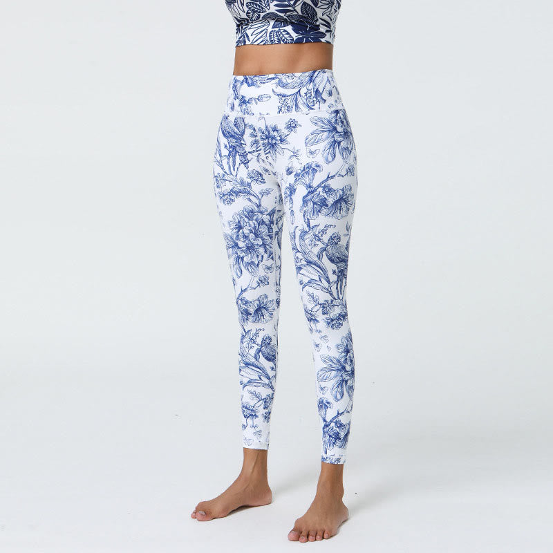 Buddha-Steine, Blumen, Blätter, Pusteblumen, Ananas-Print, Sport-Fitness-Leggings mit hoher Taille, Damen-Yogahose