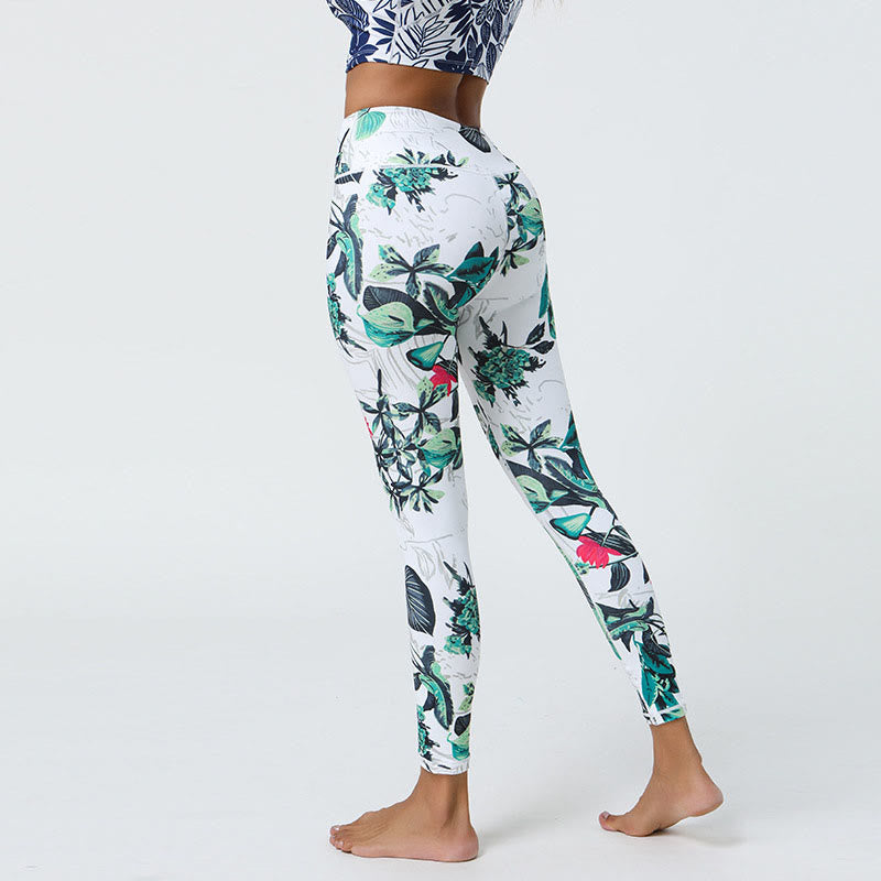 Buddha-Steine, Blumen, Blätter, Pusteblumen, Ananas-Print, Sport-Fitness-Leggings mit hoher Taille, Damen-Yogahose