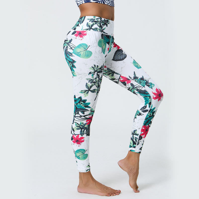 Buddha-Steine, Blumen, Blätter, Pusteblumen, Ananas-Print, Sport-Fitness-Leggings mit hoher Taille, Damen-Yogahose