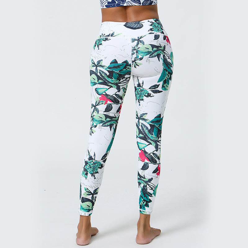 Buddha-Steine, Blumen, Blätter, Pusteblumen, Ananas-Print, Sport-Fitness-Leggings mit hoher Taille, Damen-Yogahose