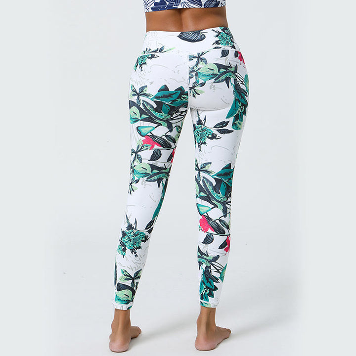 Buddha-Steine, Blumen, Blätter, Pusteblumen, Ananas-Print, Sport-Fitness-Leggings mit hoher Taille, Damen-Yogahose