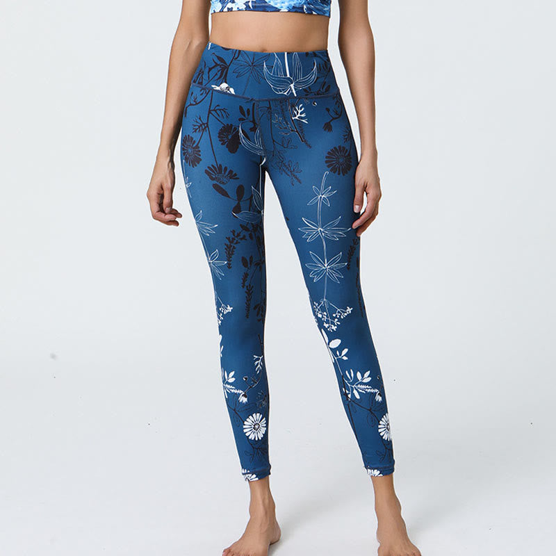 Buddha-Steine, Blumen, Blätter, Pusteblumen, Ananas-Print, Sport-Fitness-Leggings mit hoher Taille, Damen-Yogahose