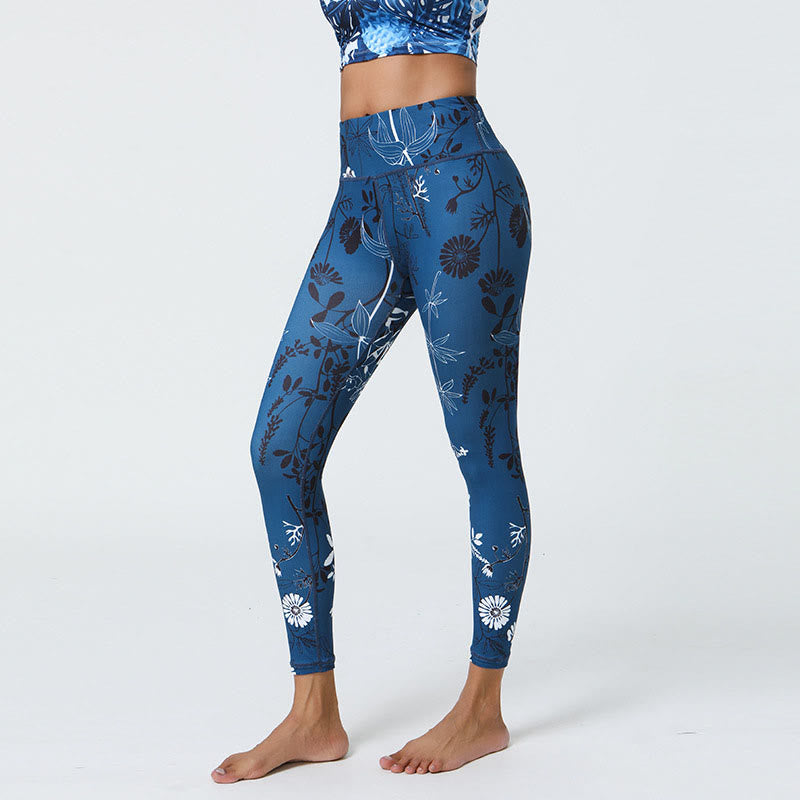 Buddha-Steine, Blumen, Blätter, Pusteblumen, Ananas-Print, Sport-Fitness-Leggings mit hoher Taille, Damen-Yogahose