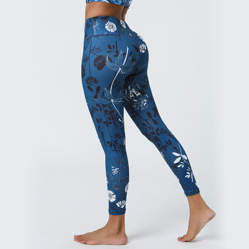 Buddha-Steine, Blumen, Blätter, Pusteblumen, Ananas-Print, Sport-Fitness-Leggings mit hoher Taille, Damen-Yogahose