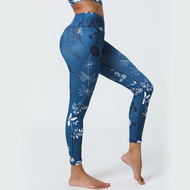 Buddha-Steine, Blumen, Blätter, Pusteblumen, Ananas-Print, Sport-Fitness-Leggings mit hoher Taille, Damen-Yogahose