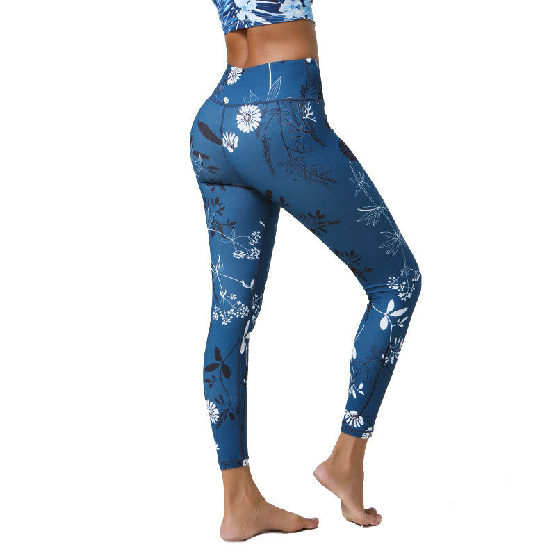 Buddha-Steine, Blumen, Blätter, Pusteblumen, Ananas-Print, Sport-Fitness-Leggings mit hoher Taille, Damen-Yogahose