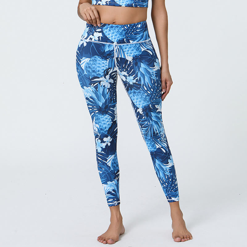 Buddha-Steine, Blumen, Blätter, Pusteblumen, Ananas-Print, Sport-Fitness-Leggings mit hoher Taille, Damen-Yogahose - Dunkelblaue Ananas - US12， UK/AU16，EU44 (XL) - image 18
