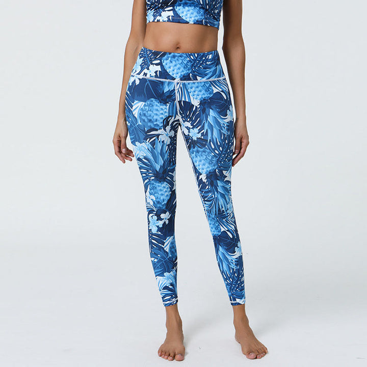 Buddha-Steine, Blumen, Blätter, Pusteblumen, Ananas-Print, Sport-Fitness-Leggings mit hoher Taille, Damen-Yogahose