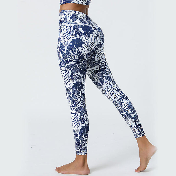 Buddha-Steine, Blumen, Blätter, Pusteblumen, Ananas-Print, Sport-Fitness-Leggings mit hoher Taille, Damen-Yogahose