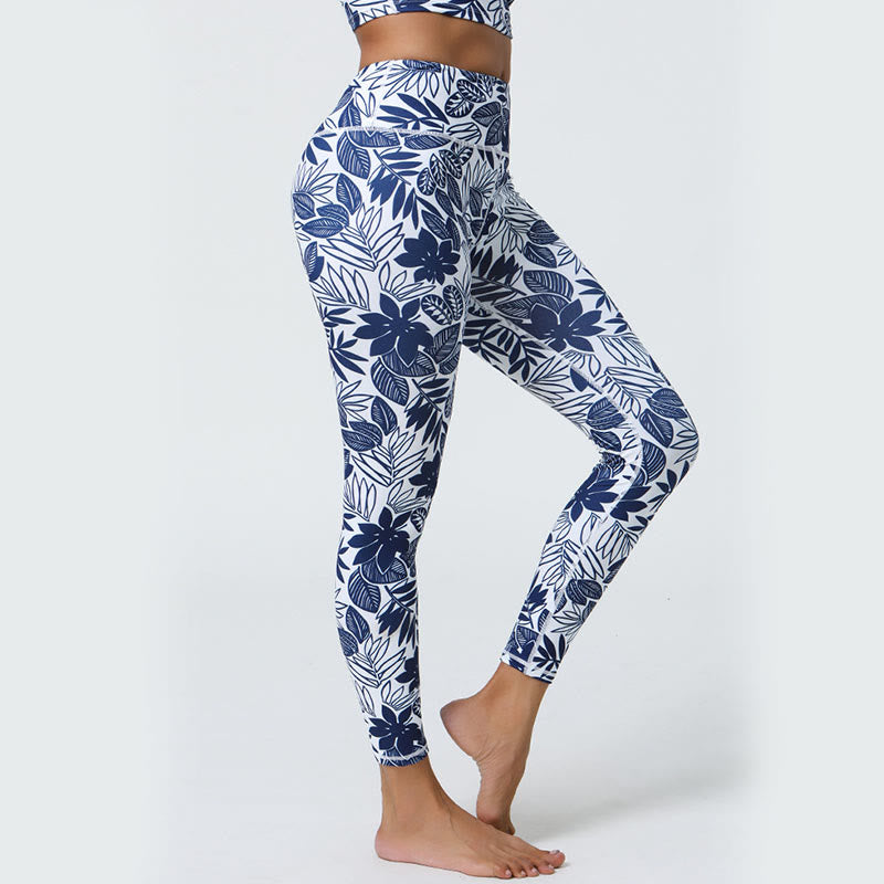 Buddha-Steine, Blumen, Blätter, Pusteblumen, Ananas-Print, Sport-Fitness-Leggings mit hoher Taille, Damen-Yogahose