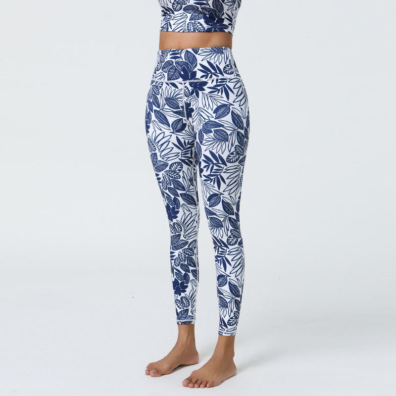 Buddha-Steine, Blumen, Blätter, Pusteblumen, Ananas-Print, Sport-Fitness-Leggings mit hoher Taille, Damen-Yogahose