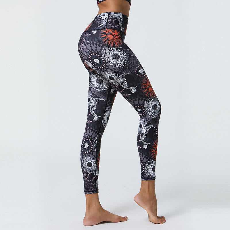 Buddha Steine Blumen Federn Sonne Mond Druck Sport Fitness Yoga Hohe Taille Leggings frauen Hosen