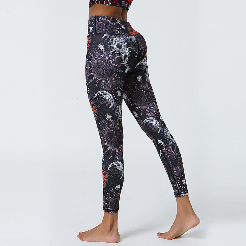 Buddha Steine Blumen Federn Sonne Mond Druck Sport Fitness Yoga Hohe Taille Leggings frauen Hosen