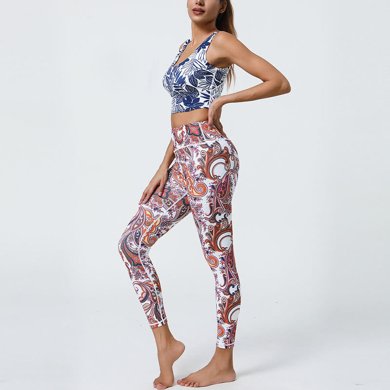 Buddha Steine Blumen Federn Sonne Mond Druck Sport Fitness Yoga Hohe Taille Leggings frauen Hosen