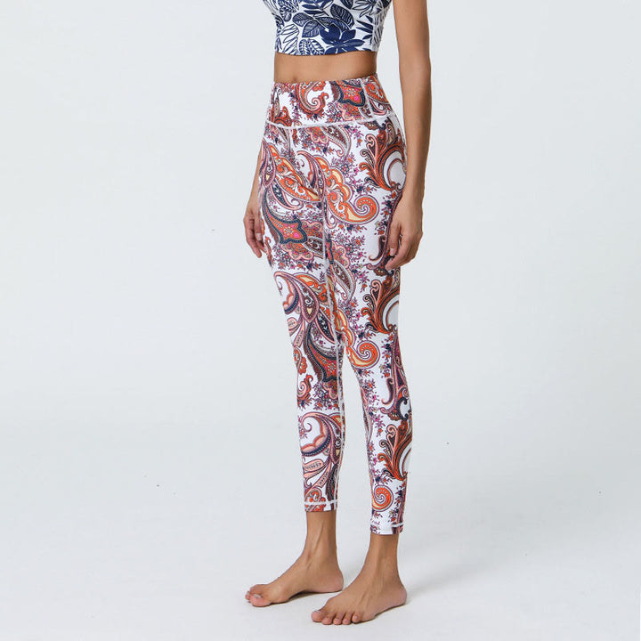 Leggings mit Buddha Stones, Blumen, Federn, Sonne und Mond-Print, Sport-, Fitness- und Yoga-Leggings mit hohem Bund für Damen - Weiß-Rotes Muster - US12, UK/AU16, EU44 (XL) - image 16