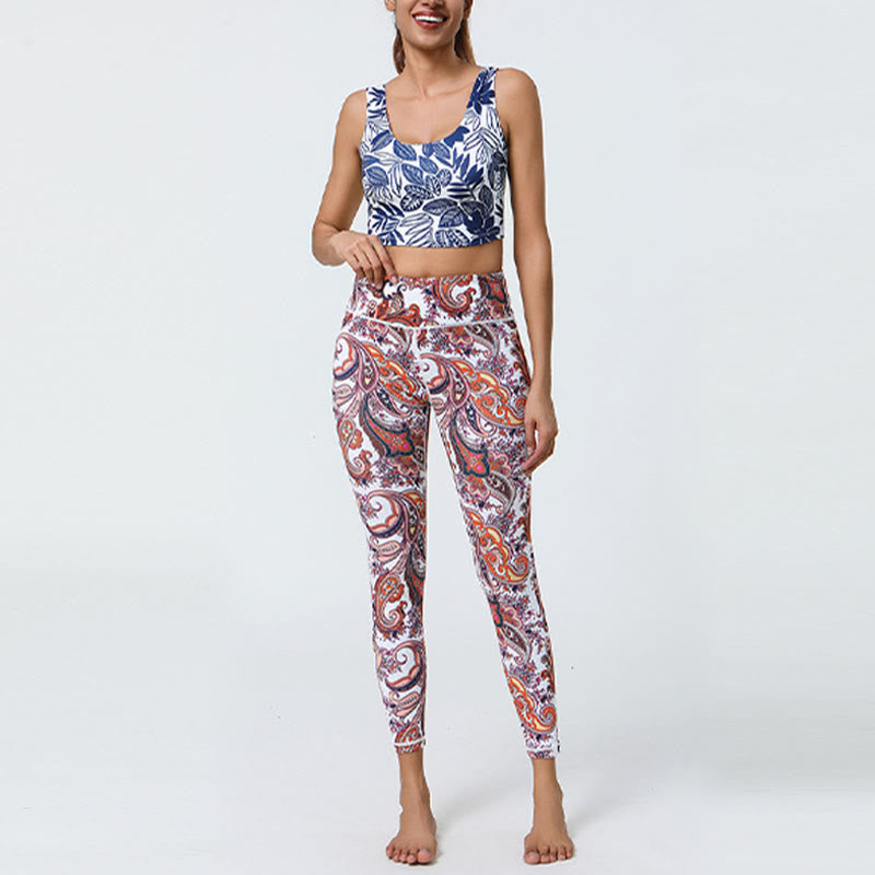 Leggings mit Buddha Stones, Blumen, Federn, Sonne und Mond-Print, Sport-, Fitness- und Yoga-Leggings mit hohem Bund für Damen - image 20