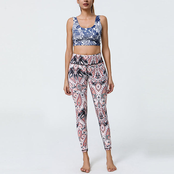 Leggings mit Buddha Stones, Blumen, Federn, Sonne und Mond-Print, Sport-, Fitness- und Yoga-Leggings mit hohem Bund für Damen - image 26