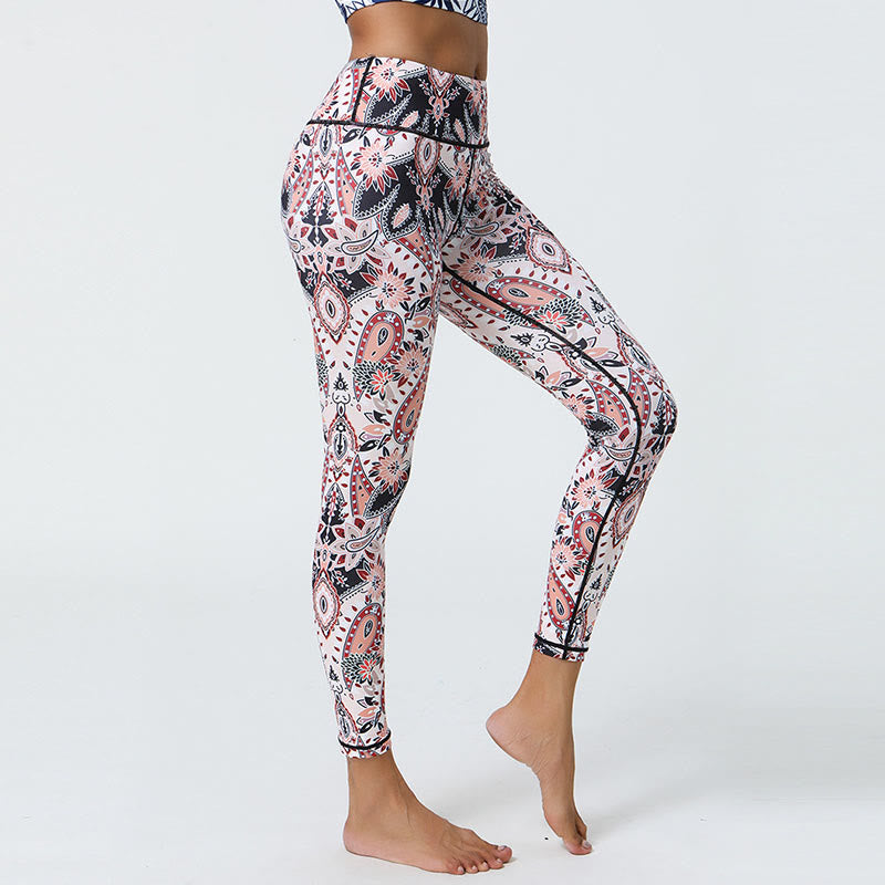 Leggings mit Buddha Stones, Blumen, Federn, Sonne und Mond-Print, Sport-, Fitness- und Yoga-Leggings mit hohem Bund für Damen - image 23