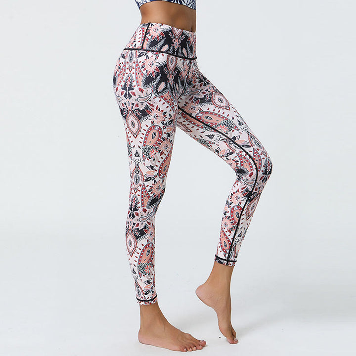 Leggings mit Buddha Stones, Blumen, Federn, Sonne und Mond-Print, Sport-, Fitness- und Yoga-Leggings mit hohem Bund für Damen - image 23