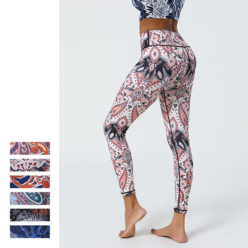Leggings mit Buddha Stones, Blumen, Federn, Sonne und Mond-Print, Sport-, Fitness- und Yoga-Leggings mit hohem Bund für Damen - image 25
