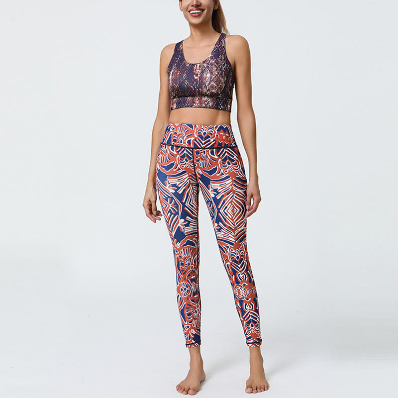 Leggings mit Buddha Stones, Blumen, Federn, Sonne und Mond-Print, Sport-, Fitness- und Yoga-Leggings mit hohem Bund für Damen - image 31