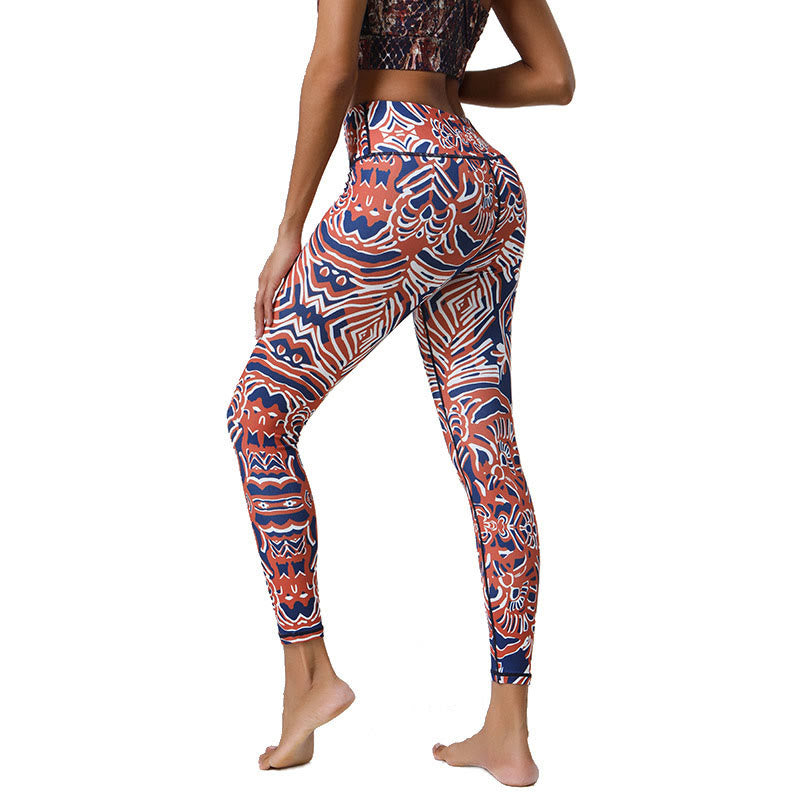 Buddha Steine Blumen Federn Sonne Mond Druck Sport Fitness Yoga Hohe Taille Leggings frauen Hosen