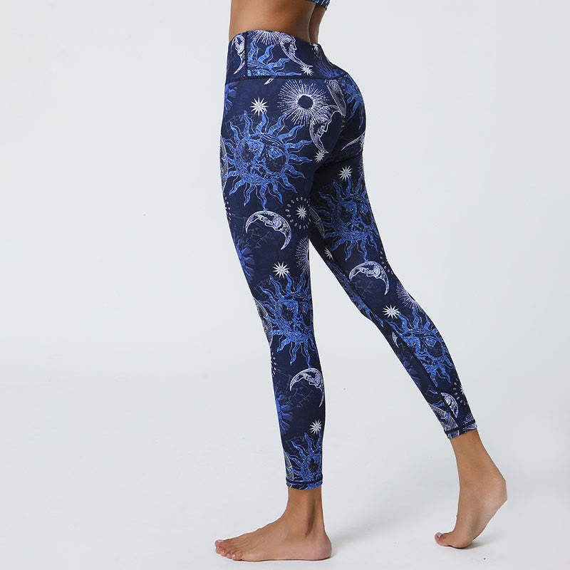 Buddha Steine Blumen Federn Sonne Mond Druck Sport Fitness Yoga Hohe Taille Leggings frauen Hosen